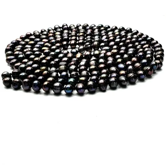 Vintage 66" Peacock Baroque Pearl Necklace — Hand-knotted, Lustrous & Fab — EUC - Picture 8 of 12